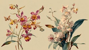 复古风手绘精美兰花花卉图