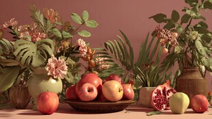 静物 水果与绿植的雅致组合