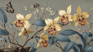 黄色兰花与蝴蝶的美妙景致