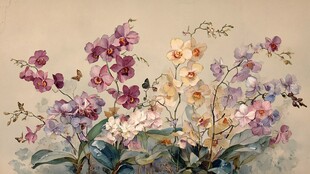 水彩绘多彩兰花花卉图