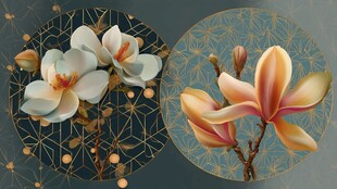 中式玉兰花卉图案装饰画