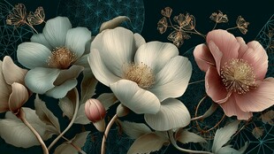 复古风花卉插画艺术作品