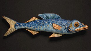 手工绘制蓝色花纹装饰鱼