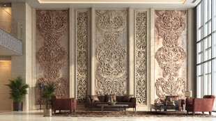 豪华大厅中式雕花墙面装饰