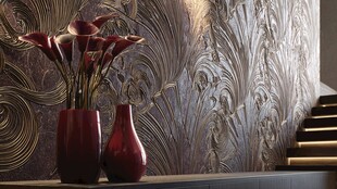 红色花瓶配精美纹理背景