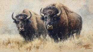 草原上的两头野牛