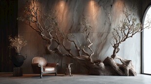 室内枯树装饰艺术场景