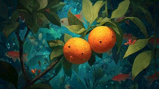 奇幻场景中的俏皮橘子