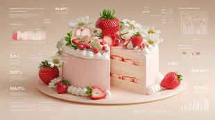 草莓鲜花装饰的美味蛋糕