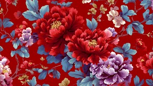 中式繁花红底精美纹样