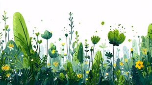 清新手绘风的繁茂花草世界