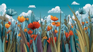 缤纷花海蓝天梦幻场景