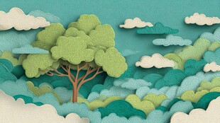 纸艺风格的梦幻森林景观