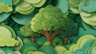 梦幻绿色纸艺森林景观