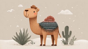 雪地中的可爱骆驼插画