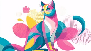 多彩几何风格猫咪插画