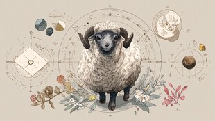 手绘白羊座插画与自然元素