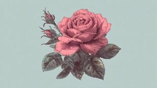 复古风粉色玫瑰花插画