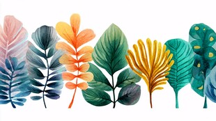 多彩手绘叶片图案设计