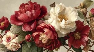 复古风牡丹花卉静物图