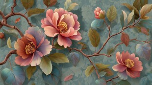 复古风花卉枝头绽放