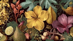 花卉与果实的绚丽插画