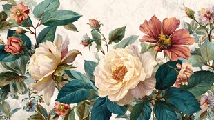 复古花卉图案精美插画