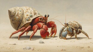 两只寄居蟹的沙滩相遇