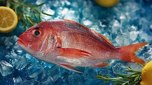 冰鲜红鱼配柠檬迷迭香