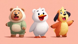 三只可爱卡通动物形象