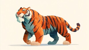 卡通风格行走的斑斓老虎