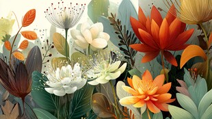 梦幻花卉插画