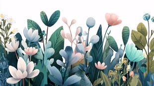 梦幻清新花草插画