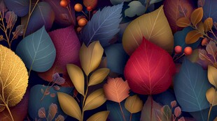 秋日缤纷树叶插画