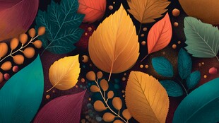 秋日多彩叶片与浆果图案