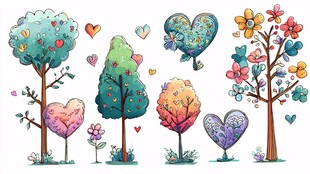 可爱心形树木插画集合
