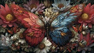 彩翼蝴蝶栖于缤纷花丛间