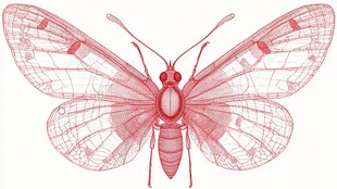 红色线条勾勒精美蝴蝶