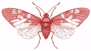 红色花纹飞虫插画