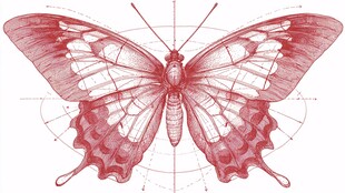 手绘红色蝴蝶结构图