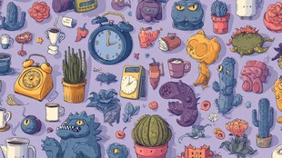 可爱卡通物品与怪兽图案集合