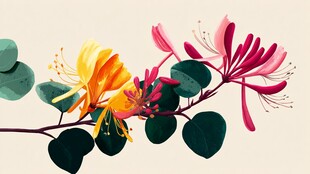 多彩金银花枝插画