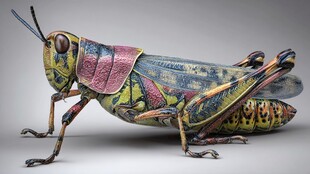 彩绘蚂蚱雕塑艺术作品