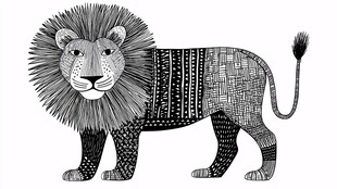 黑白花纹装饰的独特狮子