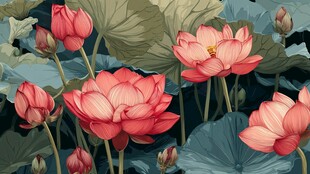 夏日绽放的艳丽荷花