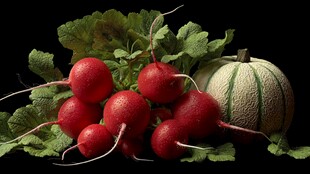 新鲜萝卜与甜瓜静物组合