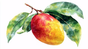 水彩绘枝头成熟芒果