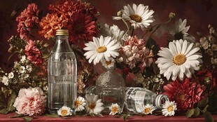 瓶花静物 多彩花卉与瓶器