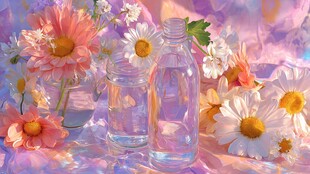 梦幻花卉与透明容器组合