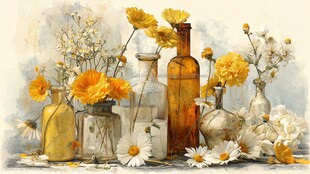瓶中花卉静物油画